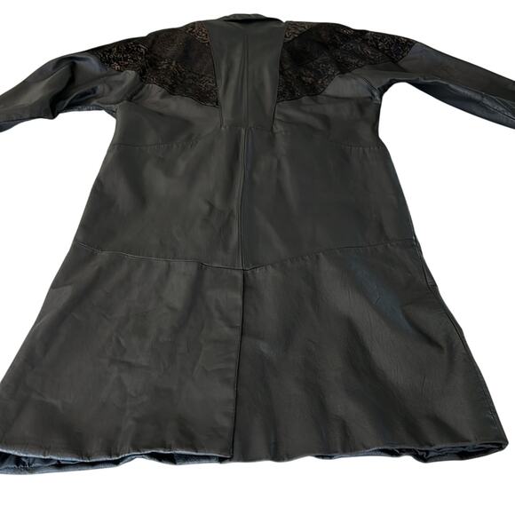 Vintage 80’s Avanti Black Leather Duster Trench Coat Copper Embossed Suede - Picture 6 of 16